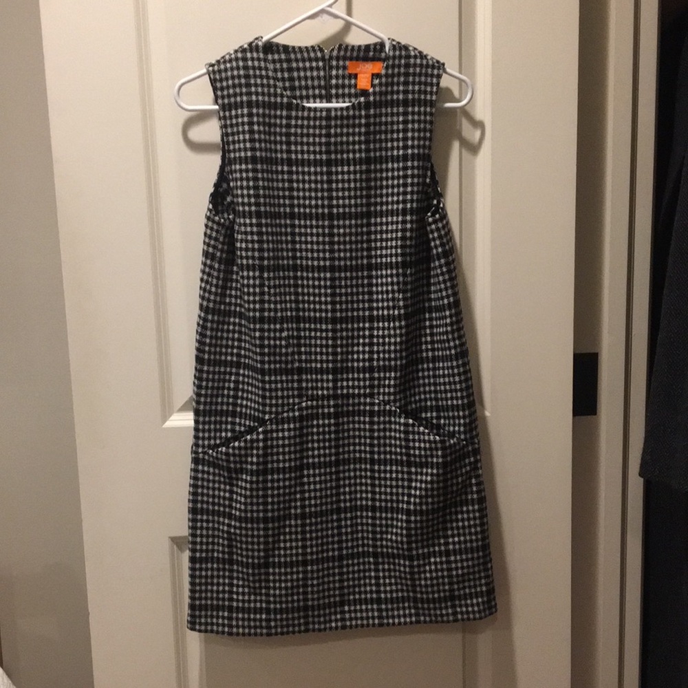 Joe Fresh Wool blend Checker gingham sleeveless dress zip back pockets size XS